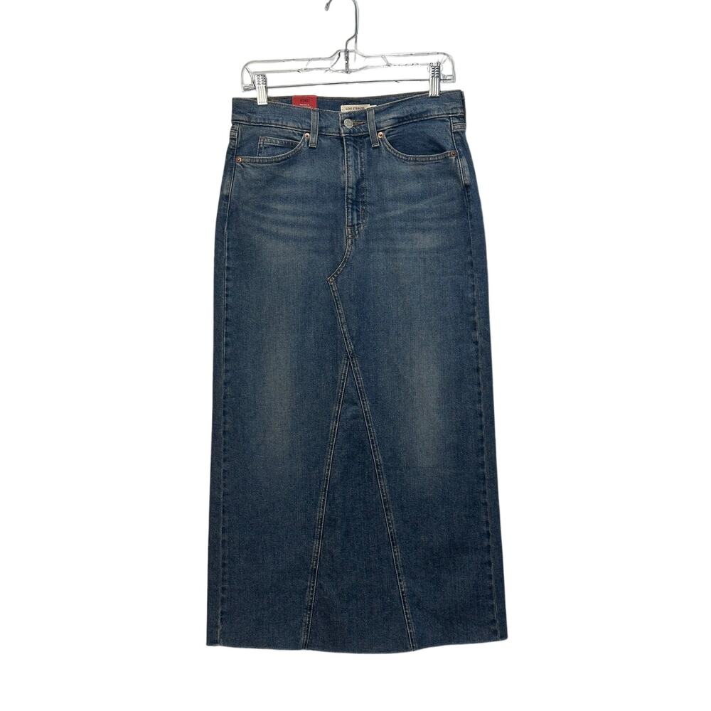 NWT LEVI STRAUSS Signature Denim Coll. Medium Wash MAXI Skirt 4/27 Back Slit NEW